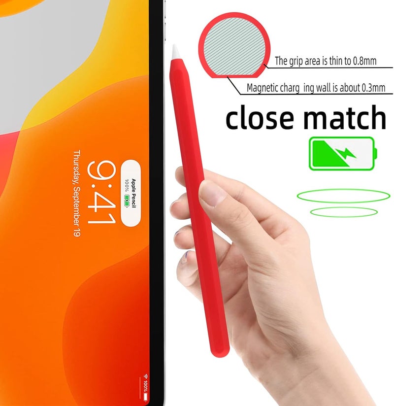 AKSHFETH Ultra Thin Silicone Skin Cover Compatible with Apple Pencil 2nd Gen, Protective Silicone Case for iPad Pro 11 12.9 inch 2018 Pencil Case Shockproof Soft Silicone Sleeve(red) - Image 5